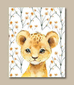 Pine Stretched  Framed 1 Panel - Kids Room - Cute Little Lion