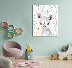 Pine Stretched  Framed 1 Panel - Kids Room - Cute Little Rhino
