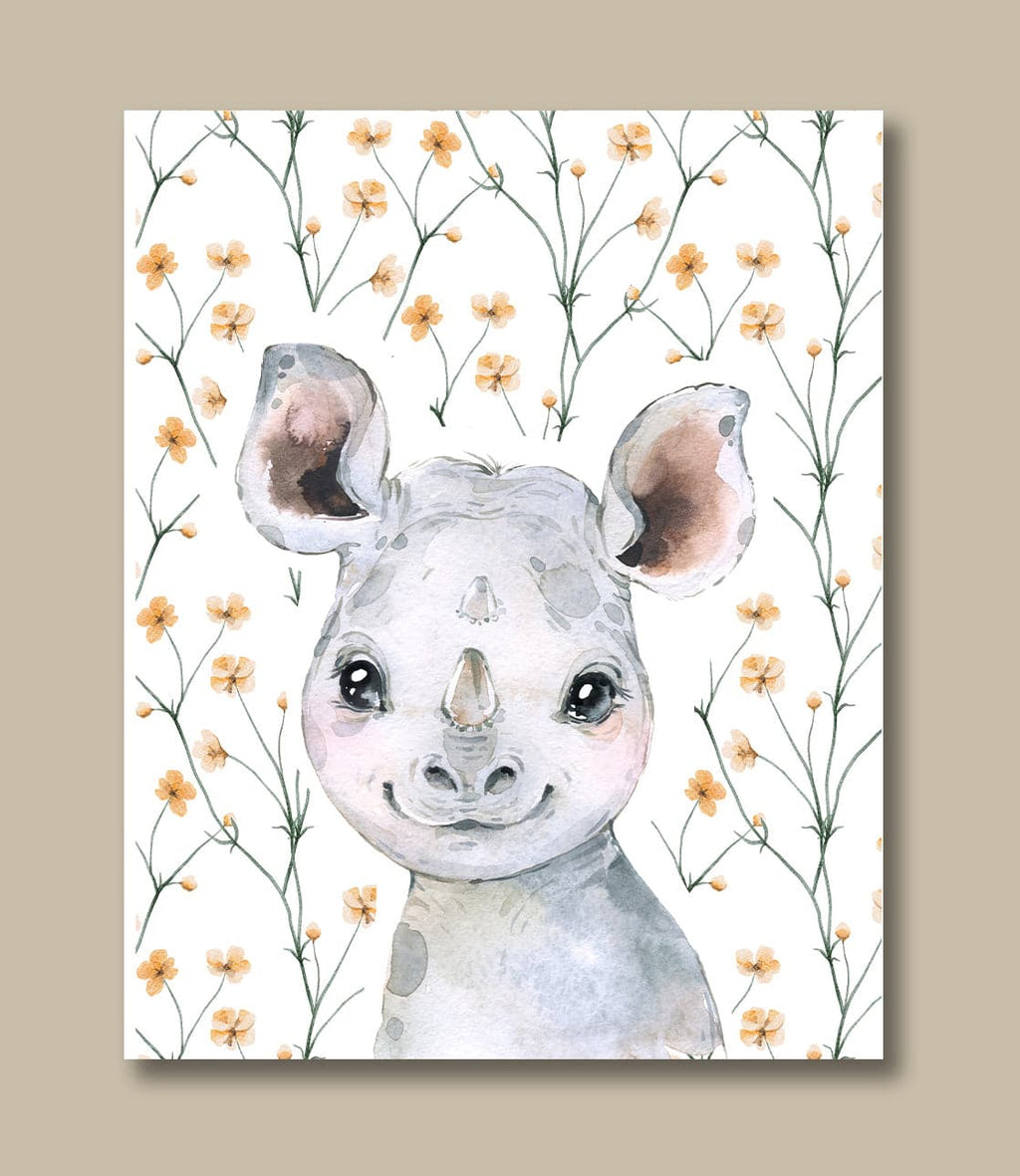 Pine Stretched  Framed 1 Panel - Kids Room - Cute Little Rhino
