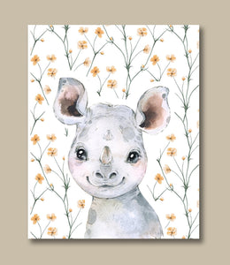 Pine Stretched  Framed 1 Panel - Kids Room - Cute Little Rhino