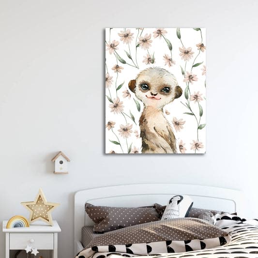 Pine Stretched  Framed 1 Panel - Kids Room - Cute Little Surikat