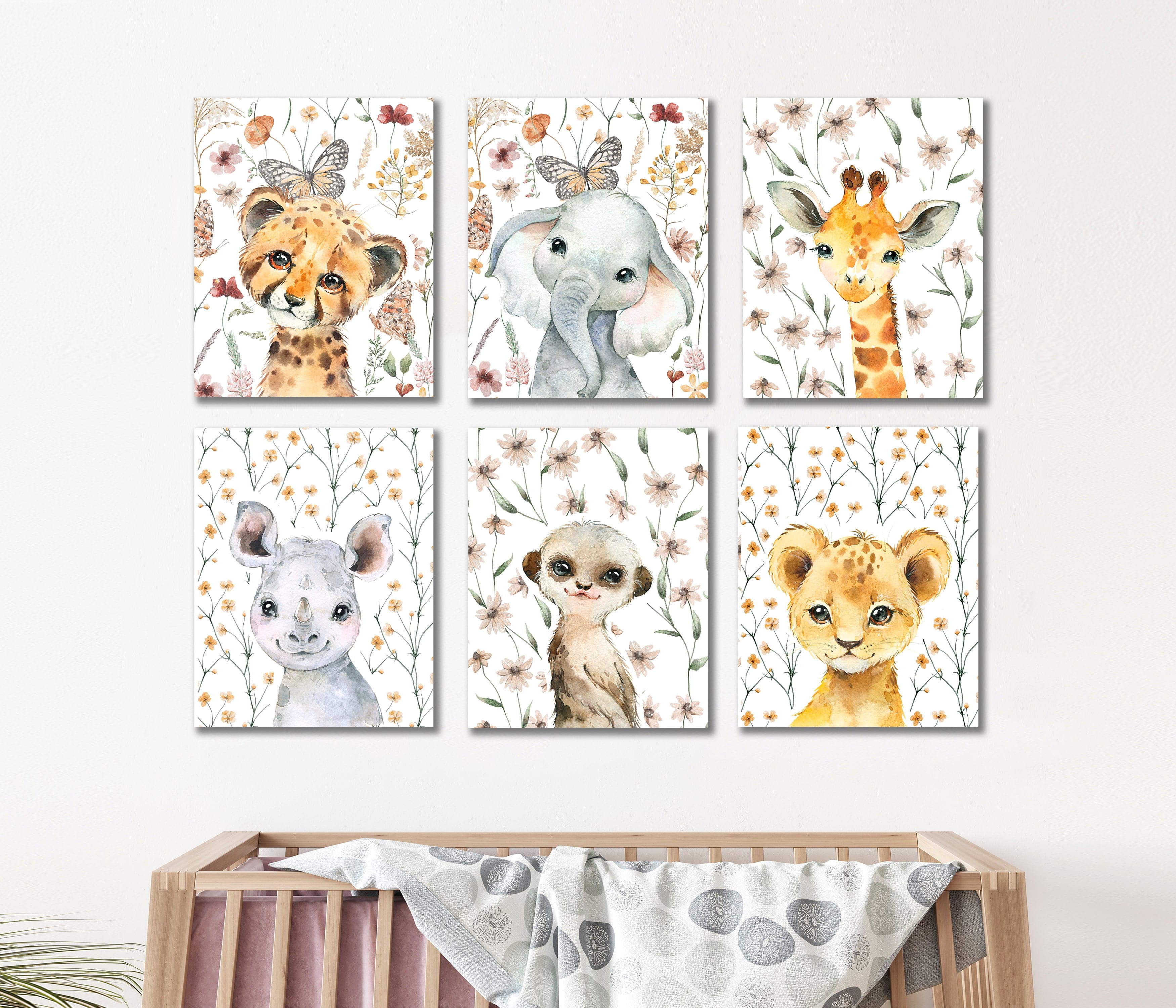 Framed 6 Panels - Kids Room - A Set of Cute Little Africa Animals