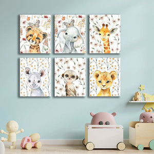 Framed 6 Panels - Kids Room - A Set of Cute Little Africa Animals