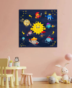 Pine Stretched  Framed 1 Panel - Kids Room - Solar System