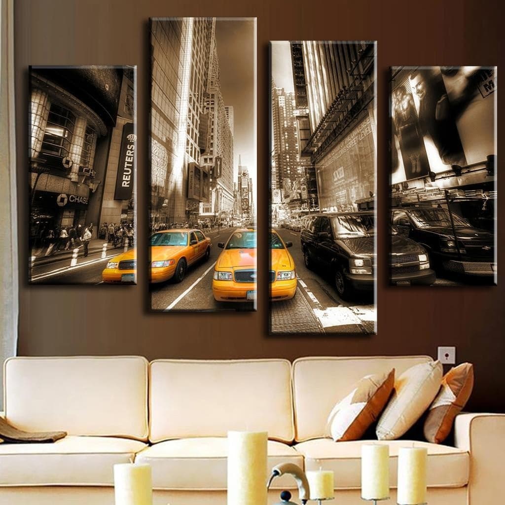 Pine Stretched  Framed 4 Panels - New York City