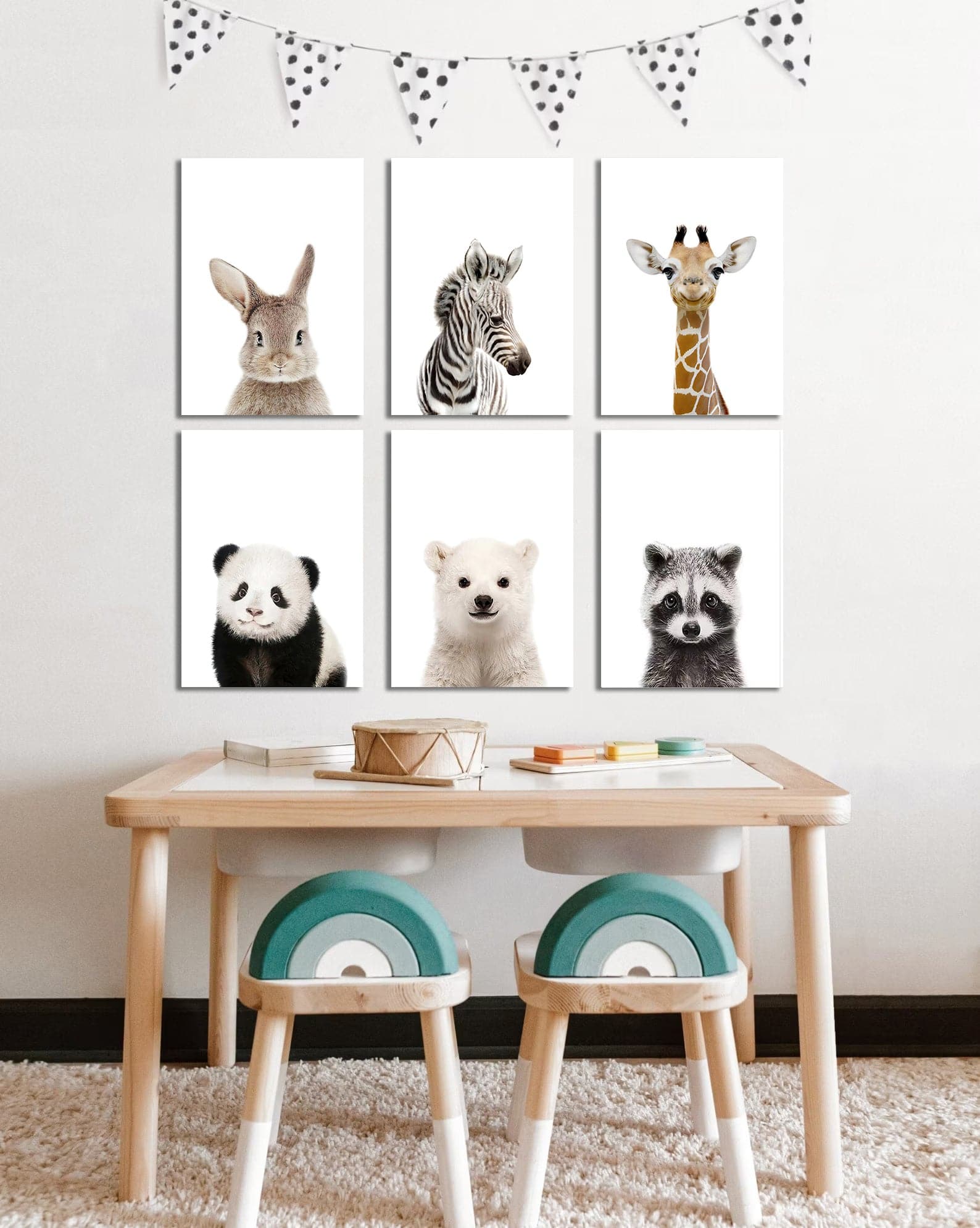 Framed 6 Panels - Kids Room - Set of Cute Animals