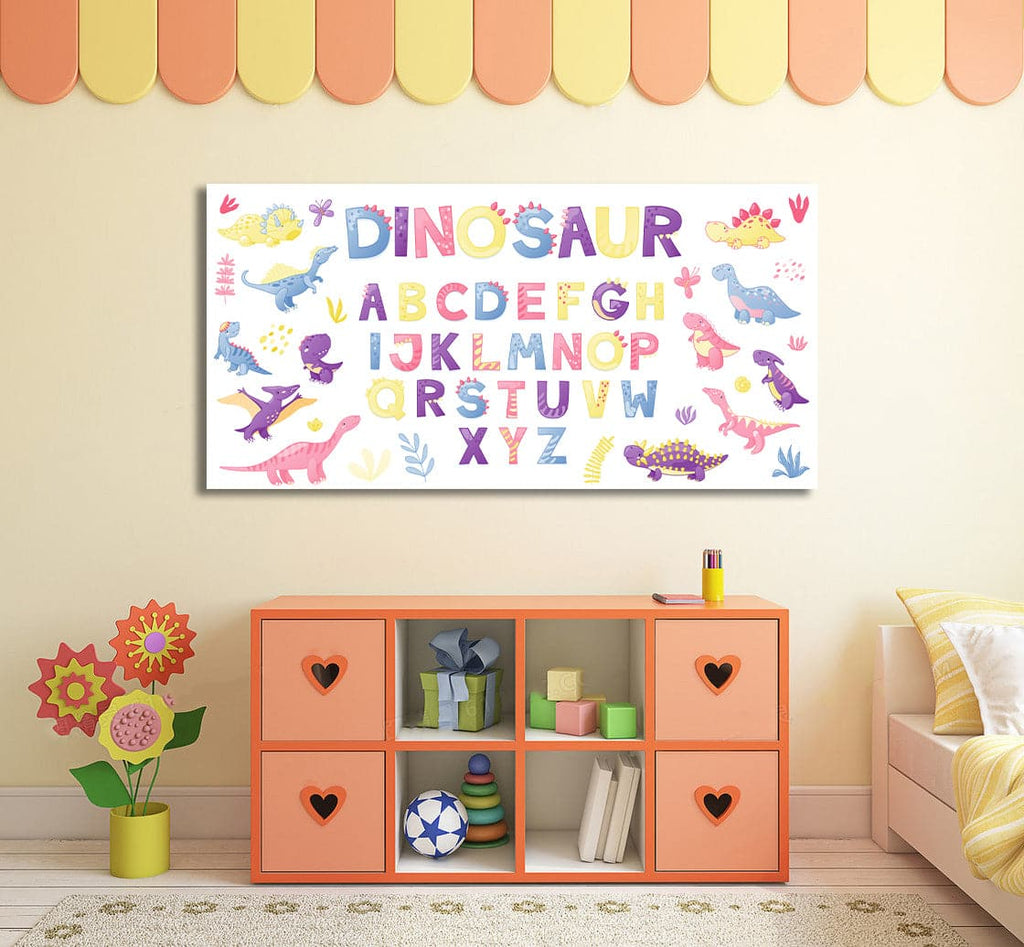 Framed 1 Panel  - Kids Room - Cartoon Cute Dinosaur Alphabet