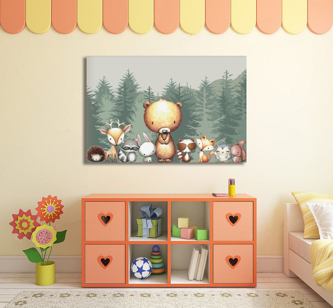 Framed 1 Panel  - Kids Room - Cute Forest Animals