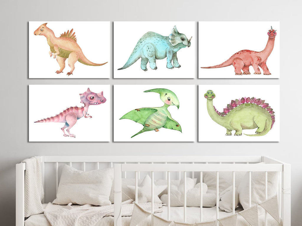 Framed 6 Panels - Kids Room - A Set of Cute Dinosaurs