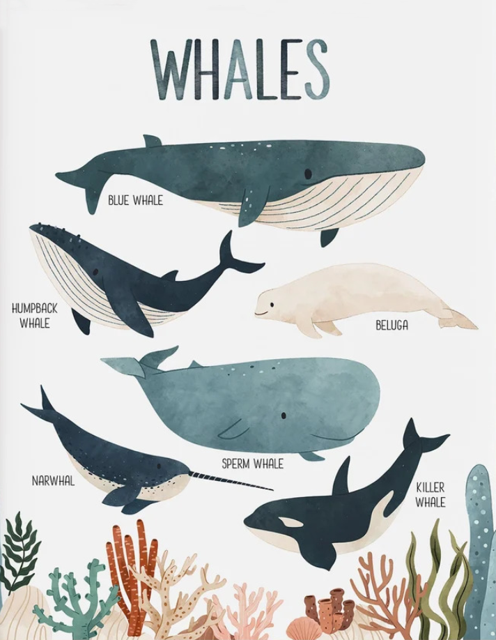 Pine Stretched  Framed 1 Panel  - Kids Room - Whales
