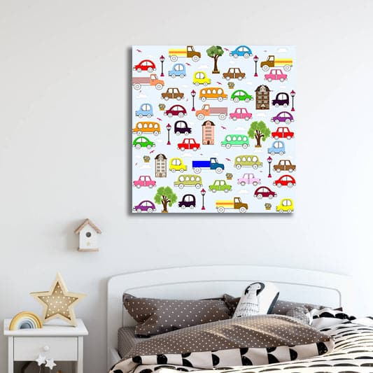 Framed 1 Panel - Kids Room - Baby Vehicle Pattern