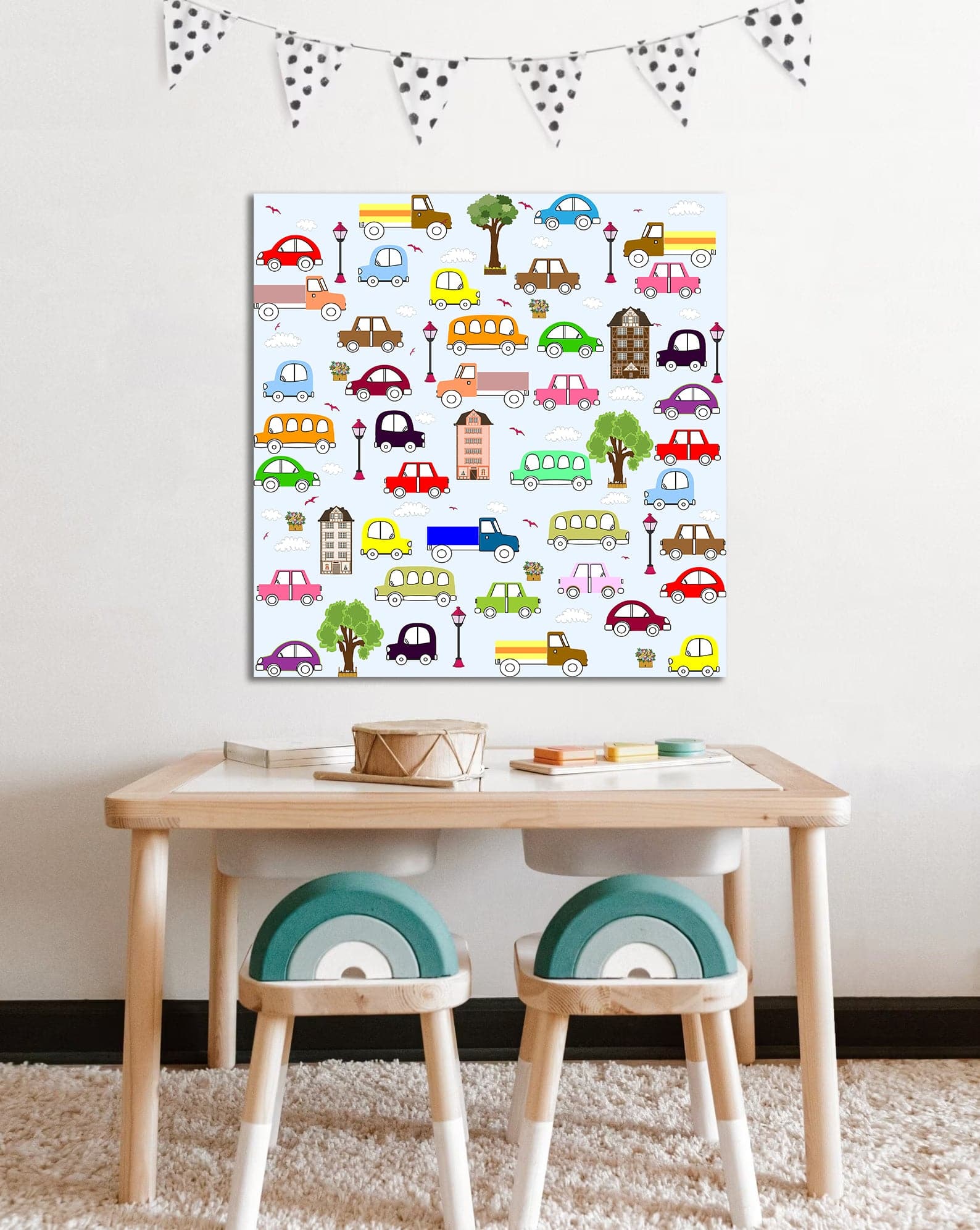 Framed 1 Panel - Kids Room - Baby Vehicle Pattern