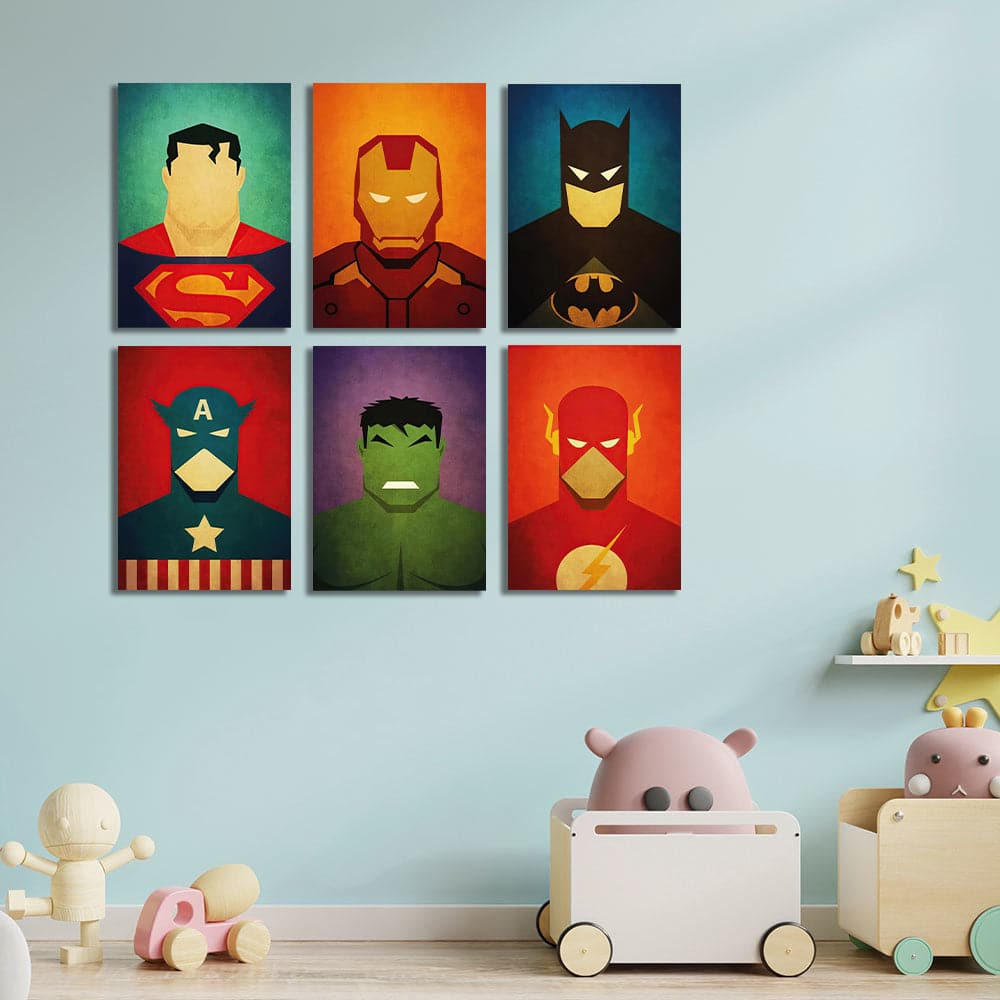 Framed 6 Panels - Kids Room - Super Hero