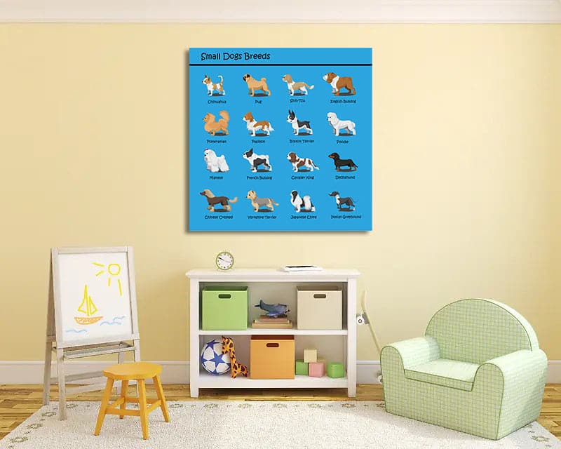 Pine Stretched  Framed 1 Panel - Kids Room - Small Dogs