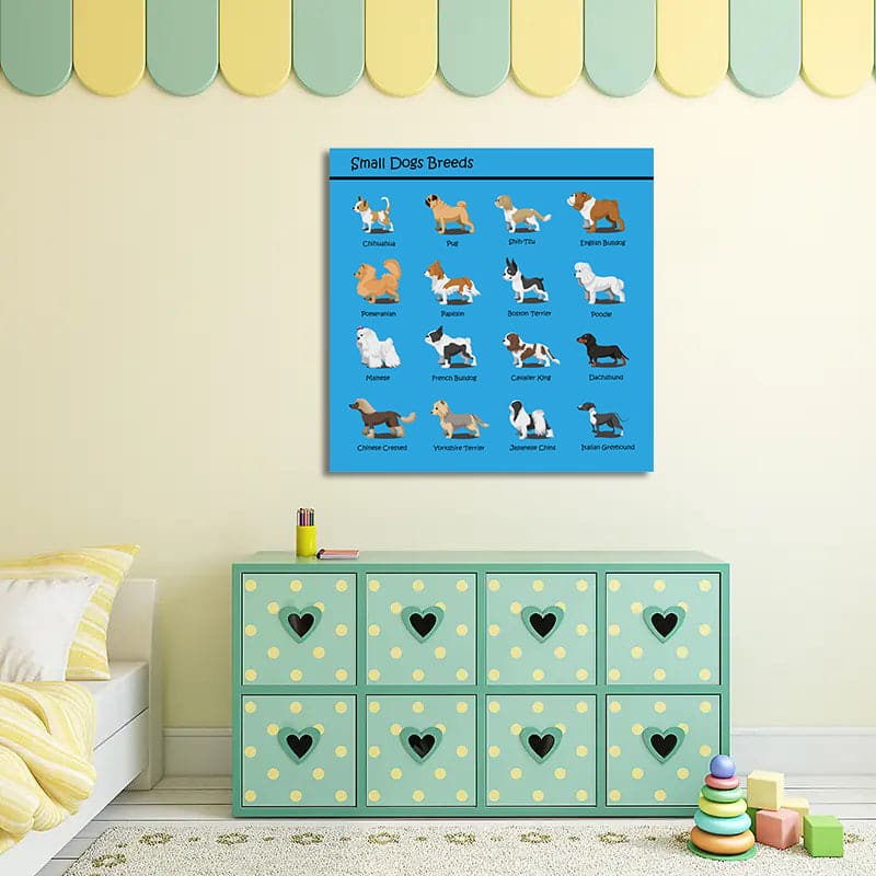 Pine Stretched  Framed 1 Panel - Kids Room - Small Dogs