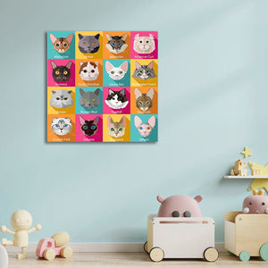Pine Stretched  Framed 1 Panel - Kids Room - Popular Cats