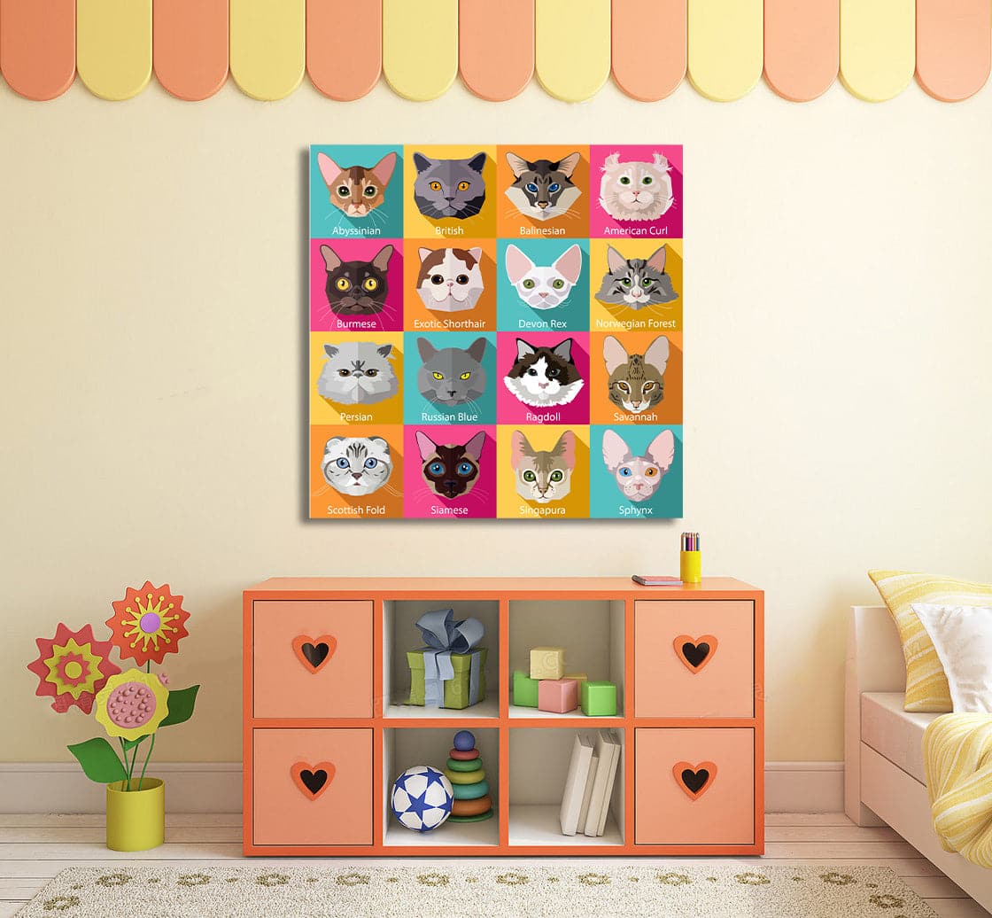 Pine Stretched  Framed 1 Panel - Kids Room - Popular Cats
