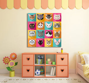 Pine Stretched  Framed 1 Panel - Kids Room - Popular Cats