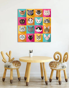 Pine Stretched  Framed 1 Panel - Kids Room - Popular Cats