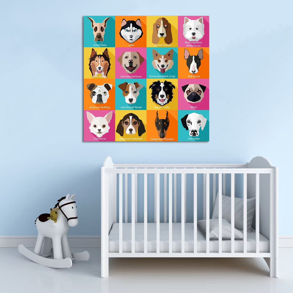 Pine Stretched  Framed 1 Panel - Kids Room - Popular Dogs