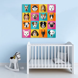 Pine Stretched  Framed 1 Panel - Kids Room - Popular Dogs
