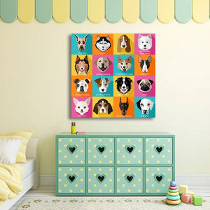 Pine Stretched  Framed 1 Panel - Kids Room - Popular Dogs