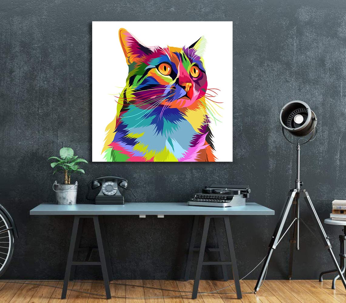 Pine Stretched  Framed 1 Panel - Kids Room - Rainbow Cat