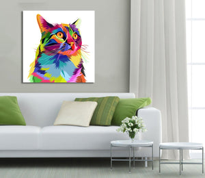 Pine Stretched  Framed 1 Panel - Kids Room - Rainbow Cat