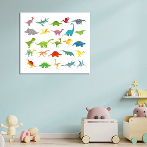 Pine Stretched  Framed 1 Panel - Kids Room - Cartoon Dinosaurs