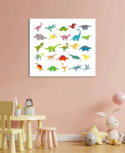 Pine Stretched  Framed 1 Panel - Kids Room - Cartoon Dinosaurs