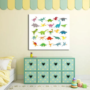 Pine Stretched  Framed 1 Panel - Kids Room - Cartoon Dinosaurs