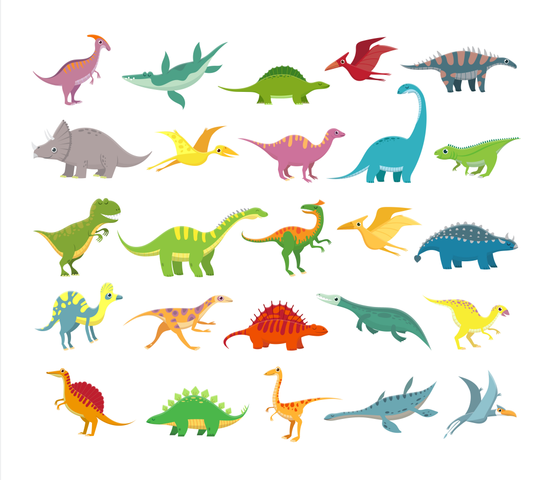 Pine Stretched  Framed 1 Panel - Kids Room - Cartoon Dinosaurs