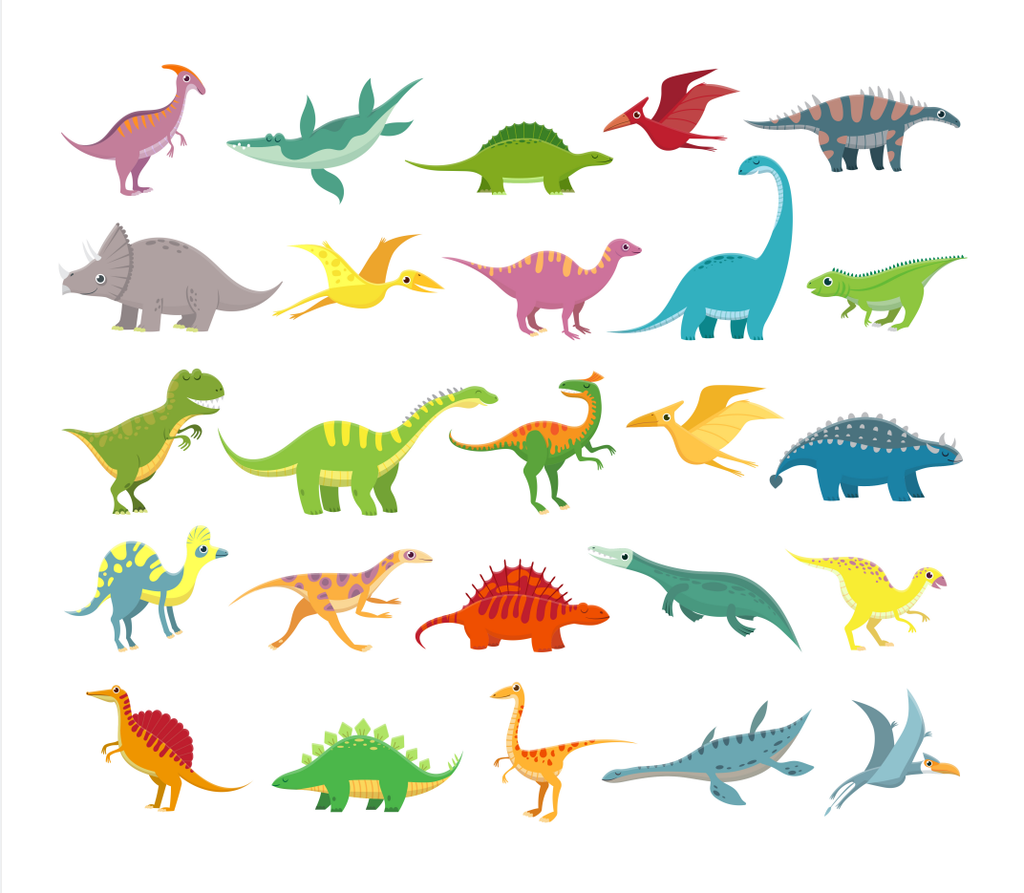 Pine Stretched  Framed 1 Panel - Kids Room - Cartoon Dinosaurs