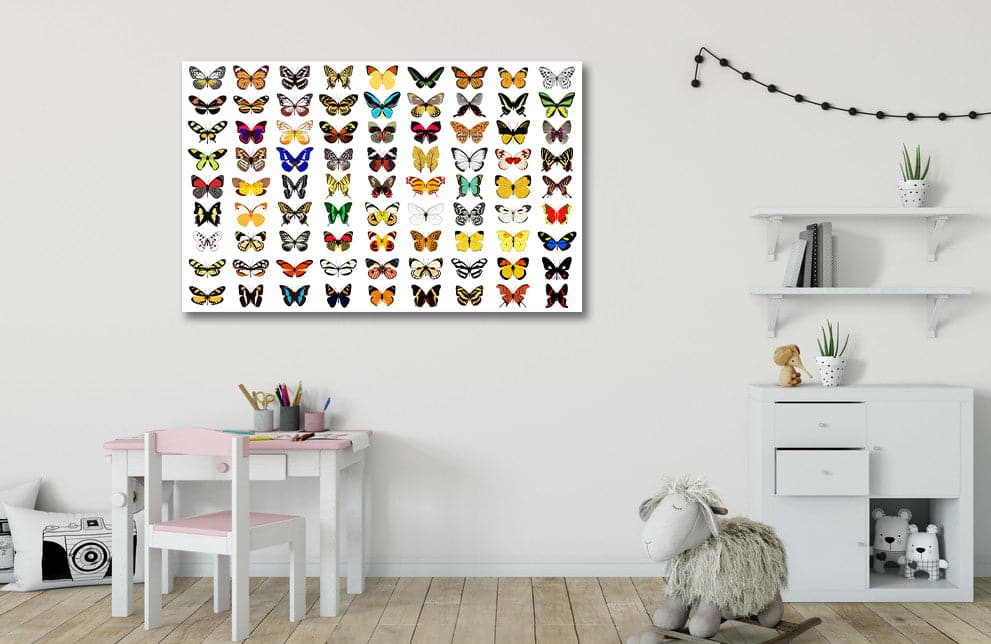 Pine Stretched  Framed 1 Panel  - Kids Room - Butterflies