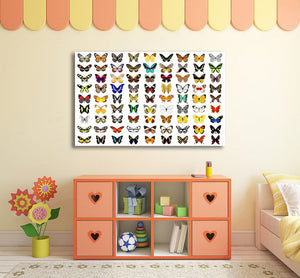 Pine Stretched  Framed 1 Panel  - Kids Room - Butterflies