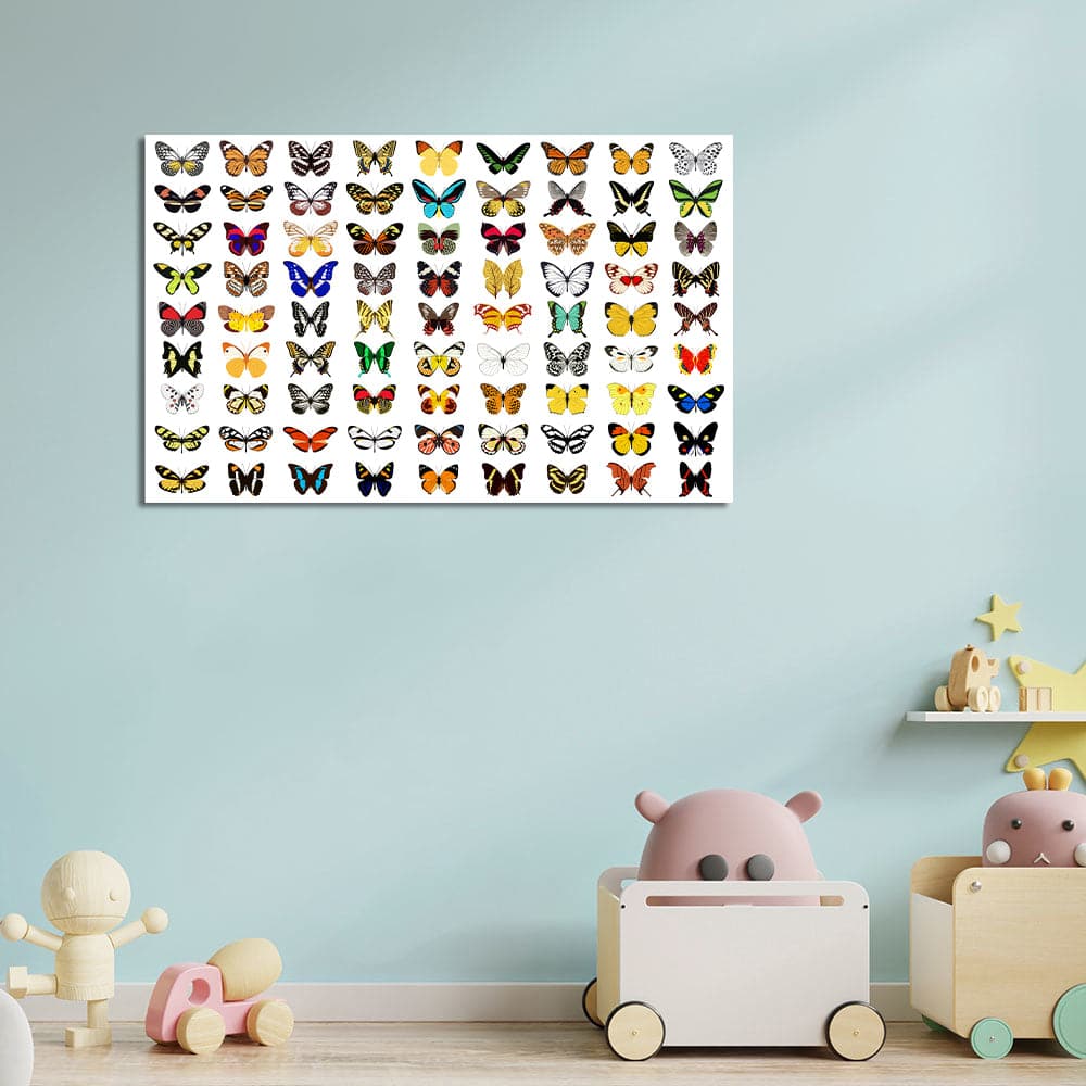 Pine Stretched  Framed 1 Panel  - Kids Room - Butterflies