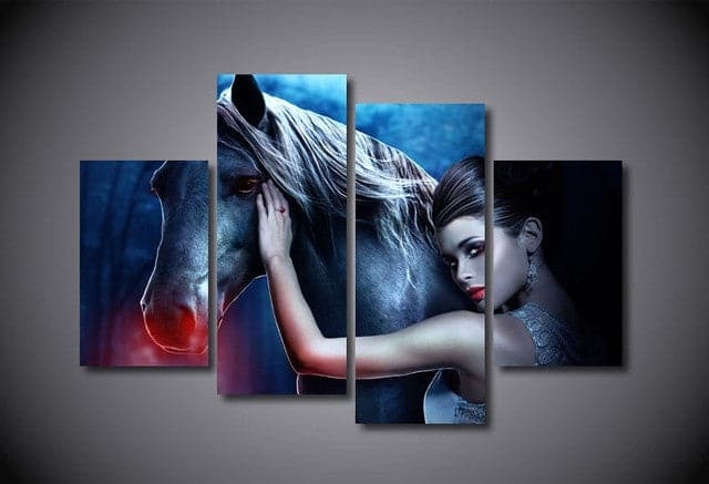 Framed 4 Panels - Women with Horse