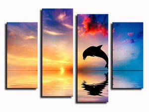 Framed 4 Panels - Dolphin