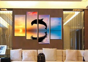 Framed 4 Panels - Dolphin