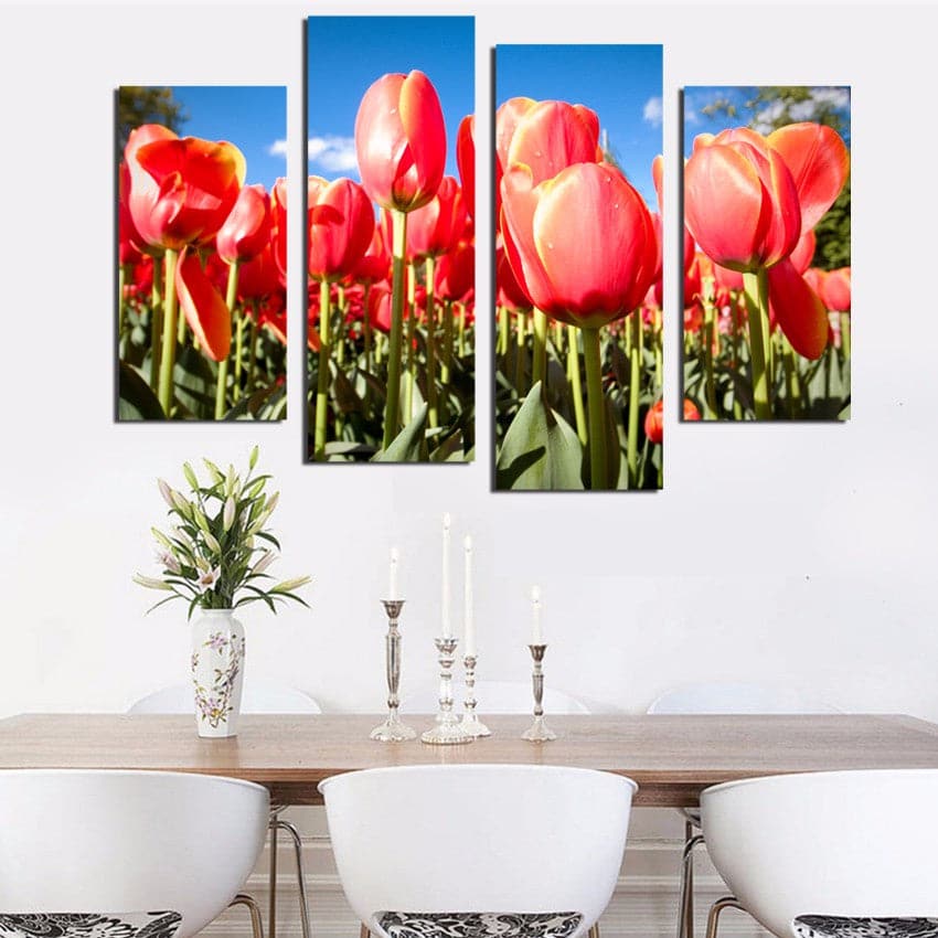 Pine Stretched  Framed 4 Panels - Flower