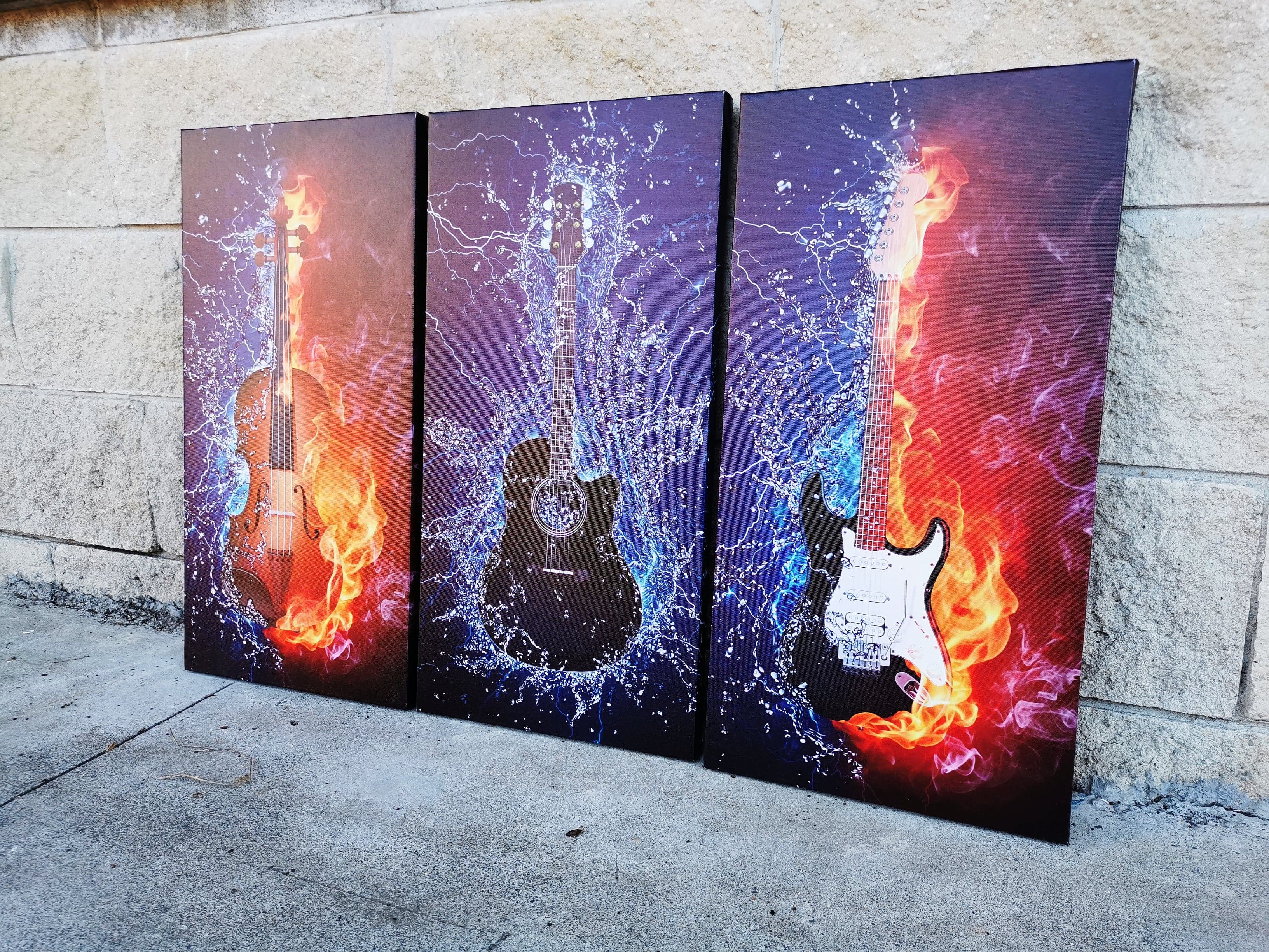 Framed 3 Panels - Finished Products - Guitars