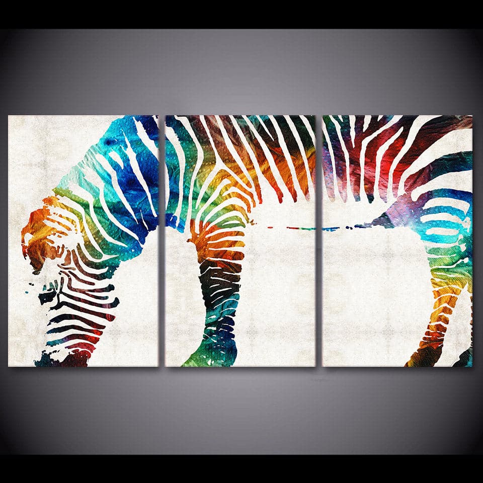 Pine Stretched  Framed Framed 3 Panels - Zebra