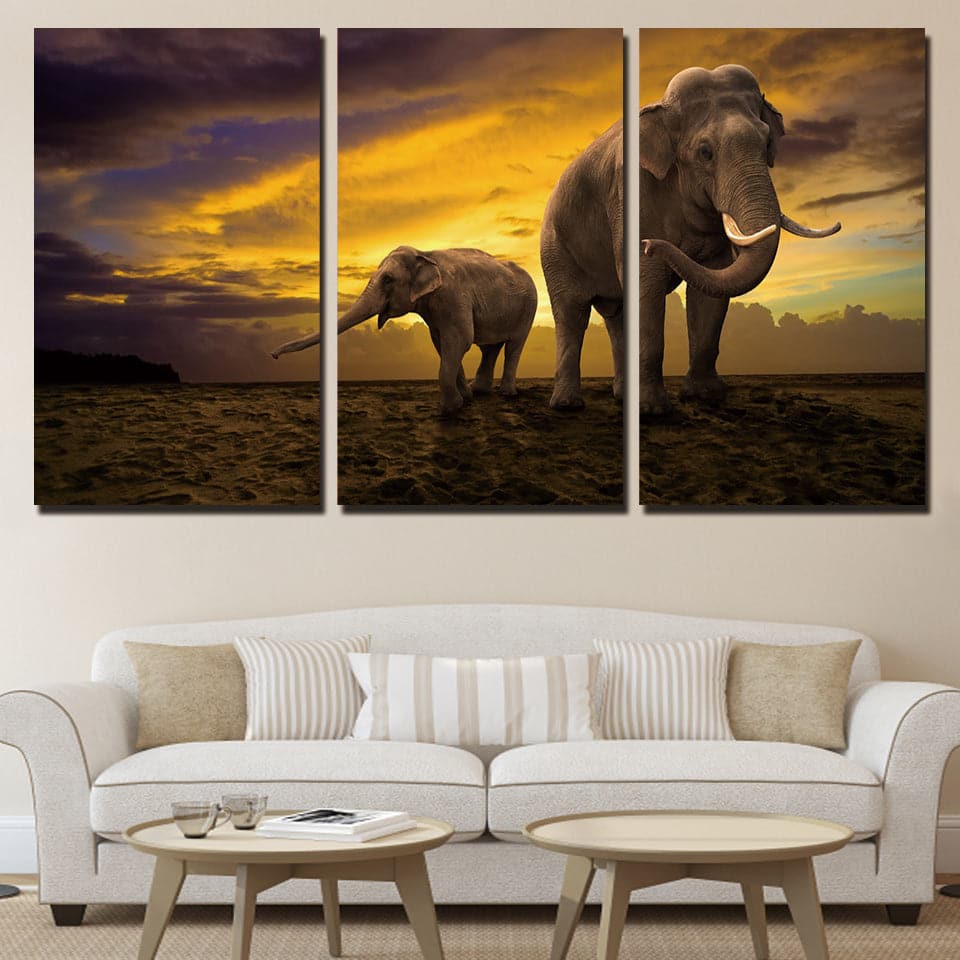Framed Framed 3 Panels  - Elephants
