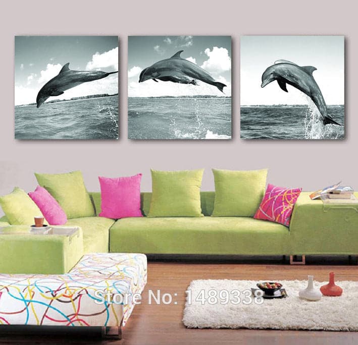 Framed 3 Panels - Dolphins