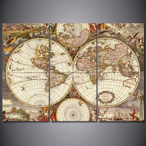 Framed Framed 3 Panels - World Map