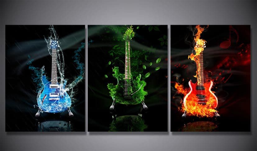 Pine Stretched  Framed 3 Panels - Guitars