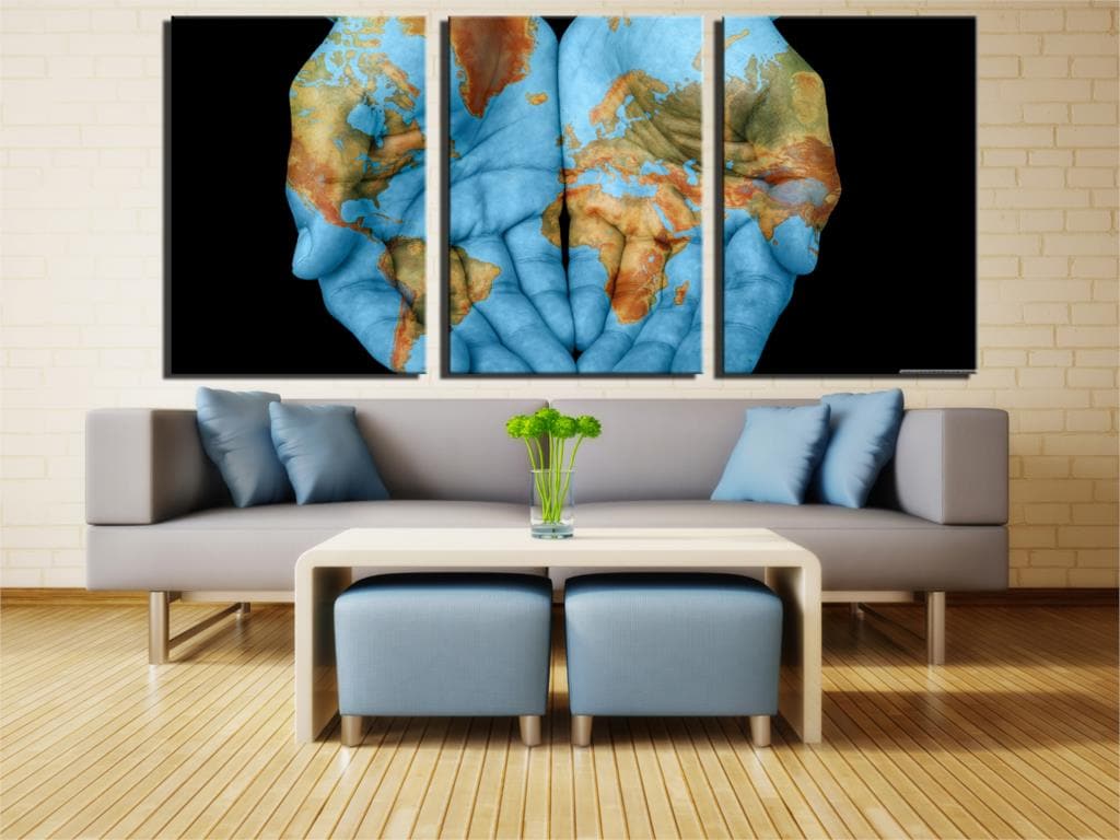 Framed 3 Panels  - World Map