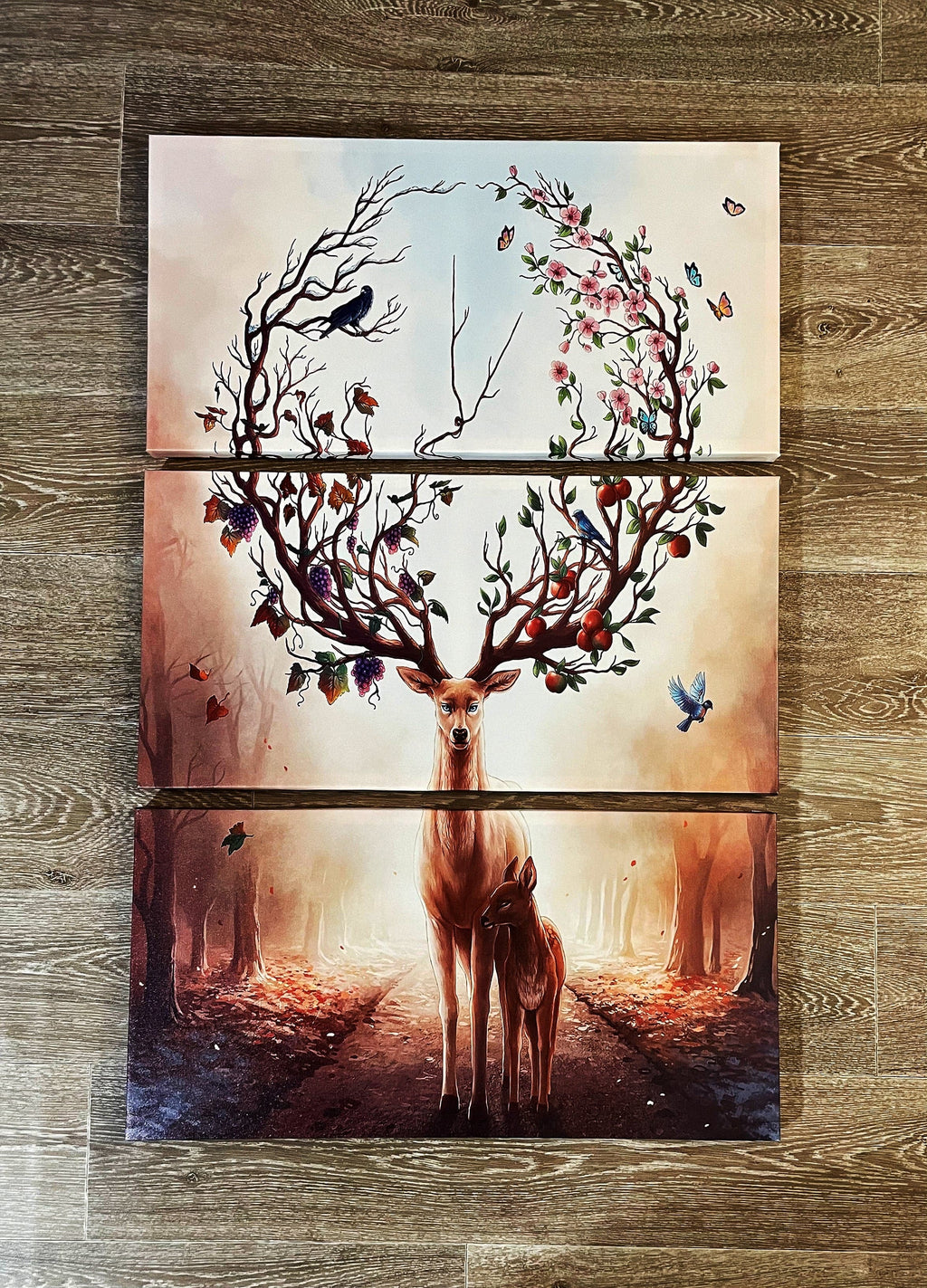 Pine Stretched  Framed 3 Panels  - Finished Products - Deer