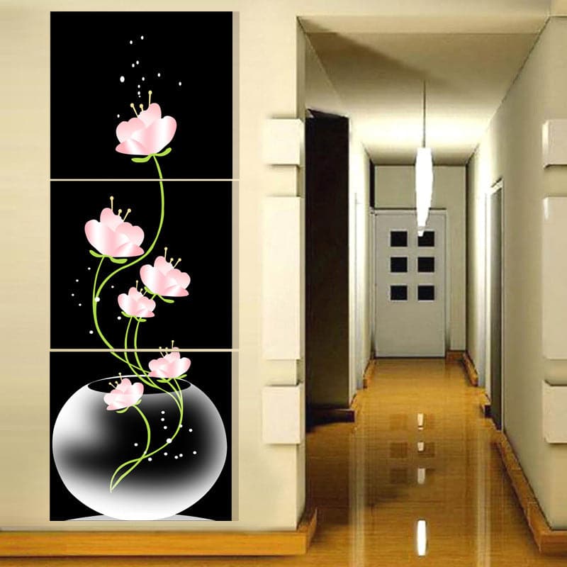 Pine Stretched  Framed 3 Panels - Flower