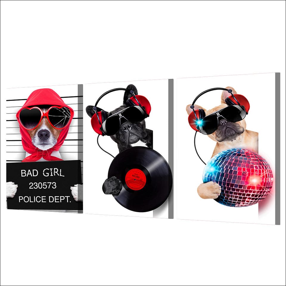 Framed 3 Panels  - Music Dog